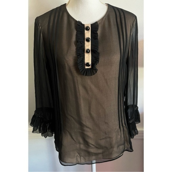 3.1 Phillip Lim • Black Tan 100% Silk Blouse - Picture 1 of 5